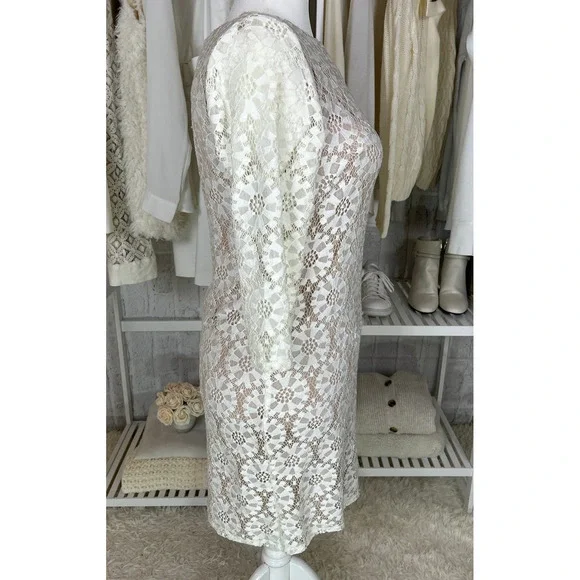 Vince Camuto Womens Size 12 White Lace Nude Lined Sheath Dress #0416 - Picture 4 of 12